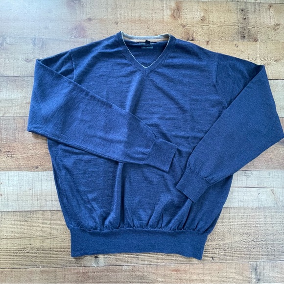 Peter Millar V-Neck Golf Sweater Wool Silk Blend Coastal Blue Mens 2XL - Picture 1 of 6